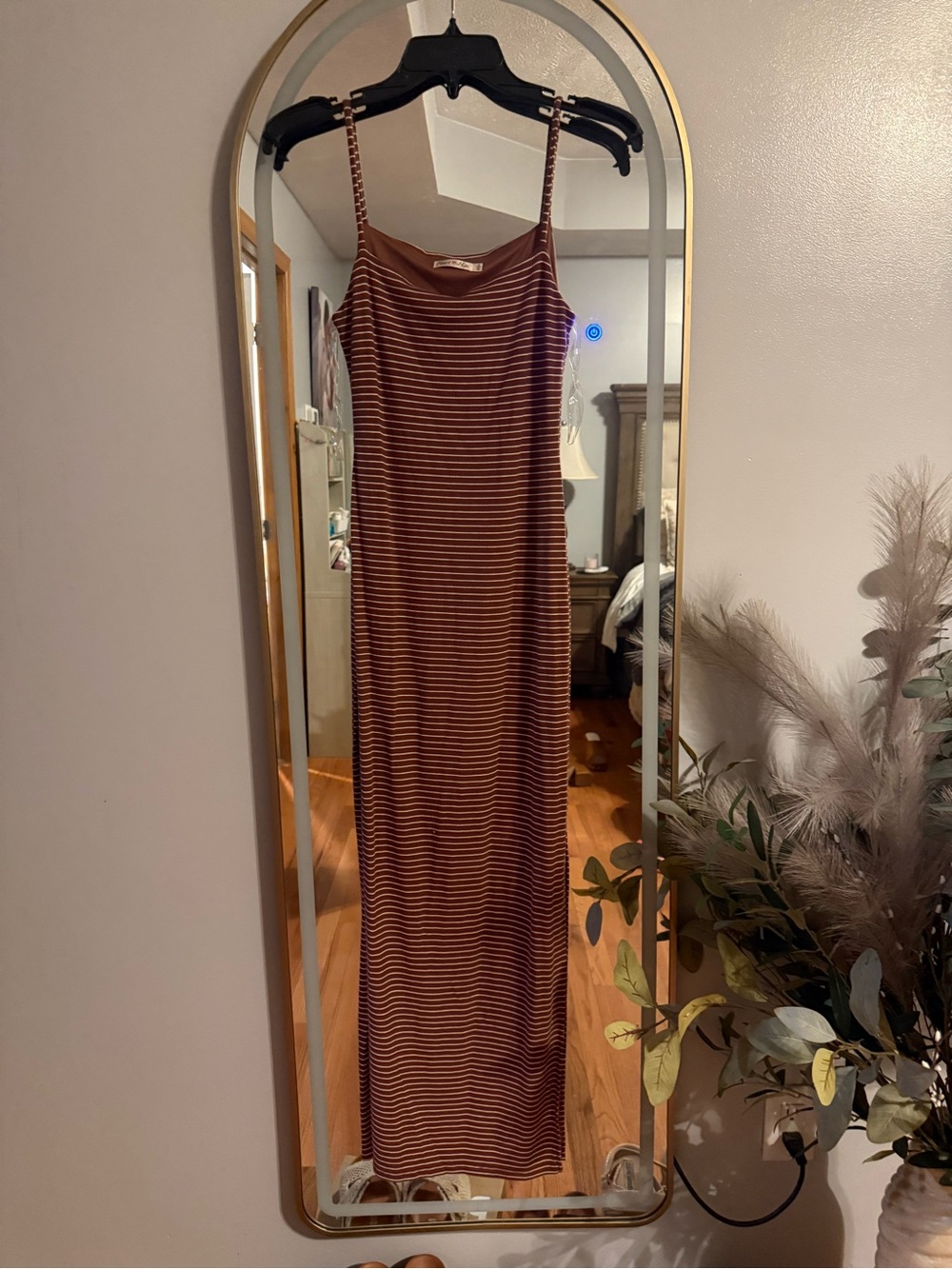 Heart Hips Brown and Tan Striped Maxi Dress